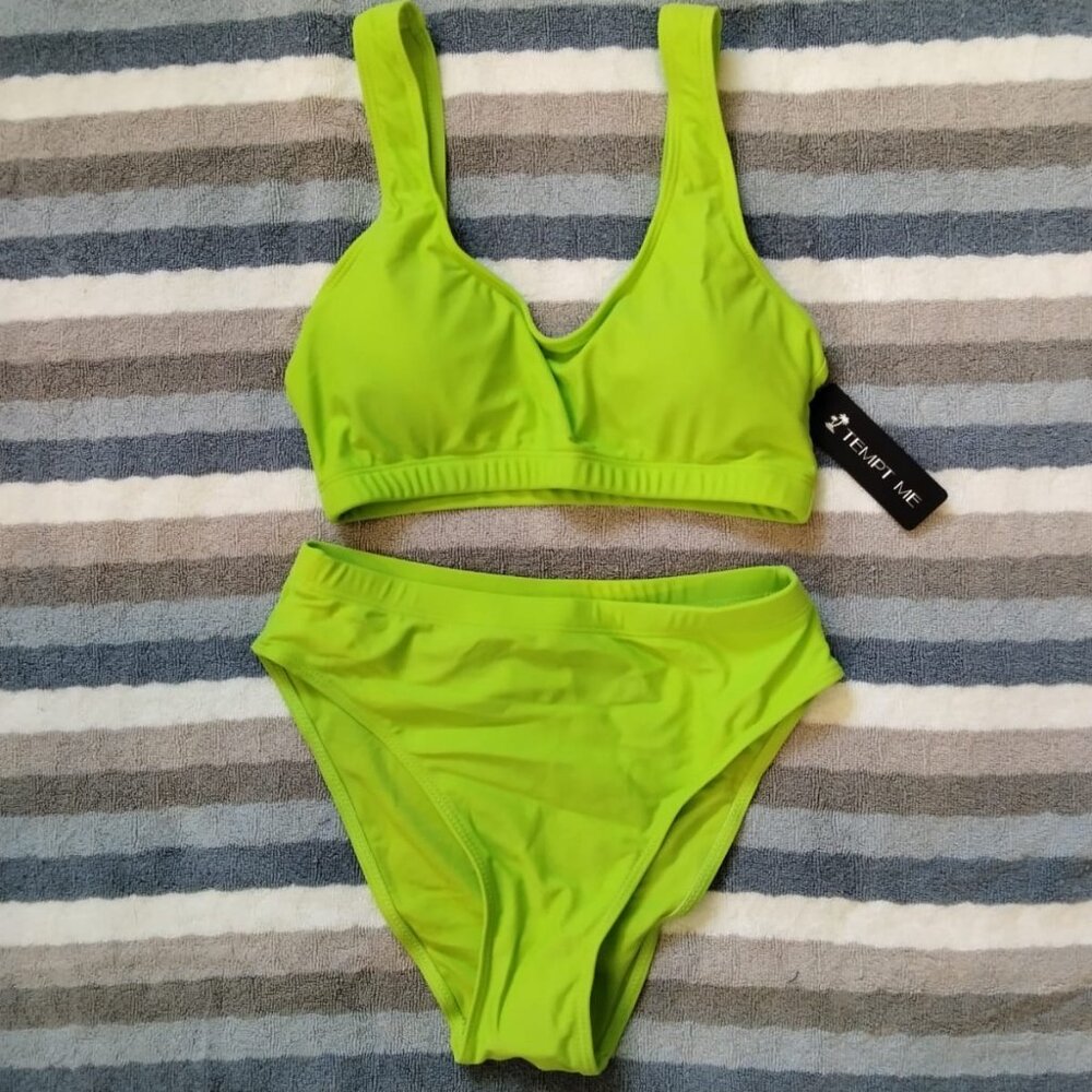 Swim Summer Beach Neon Lime V Wire Bikini Set